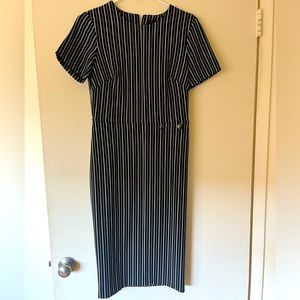 Black and white striped stretch shift dress